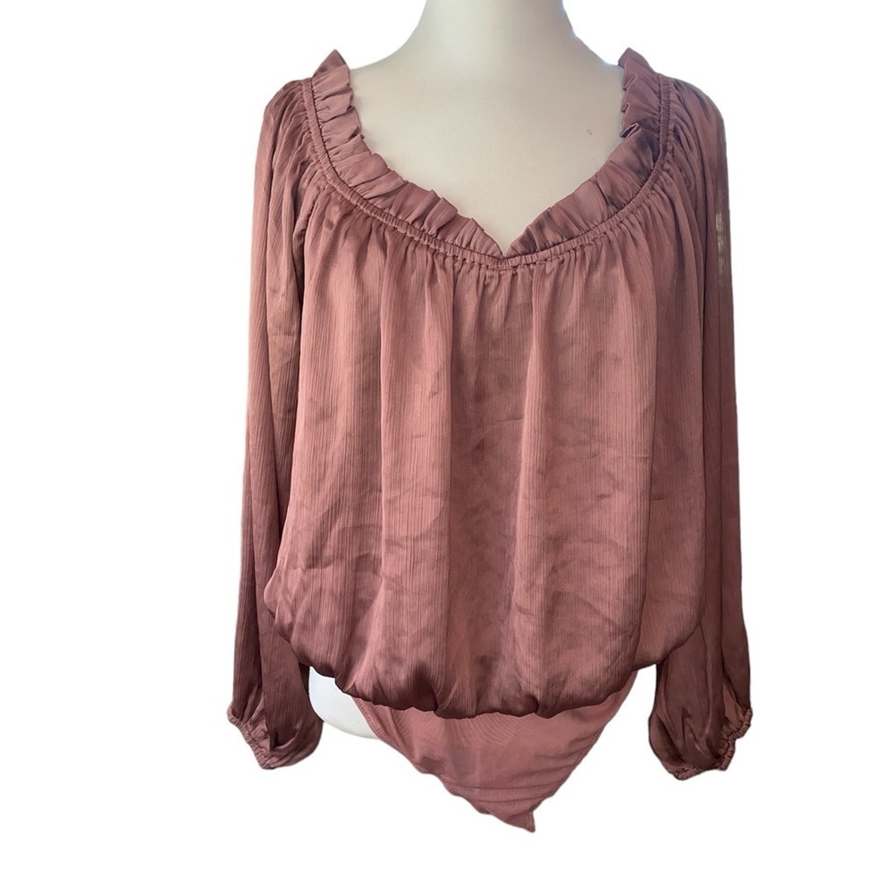 Lulus bodysuit peasant wide neckline long sleeve w/elastic wrist size XL NWT
